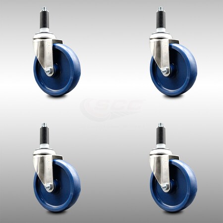 Service Caster 5 Inch 316SS Solid Polyurethane Swivel 1-1/8 Inch Expanding Stem Caster Set SCC SCC-SS316EX20S514-SPUS-118-4